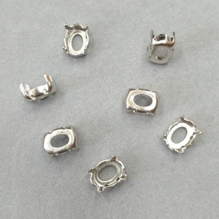 Оправа с цапами, 8х6мм, пришивная, форма овал, базовый материал - латунь, стального цвета, 5 грамм