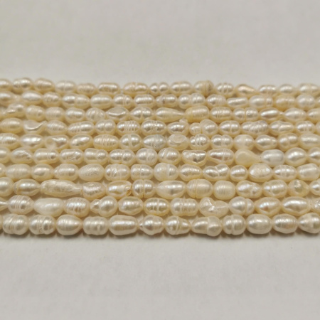 Бусина из жемчуга, 7х5-10х7мм, качество В, барокко, рис, белый, 35-45 шт., низка