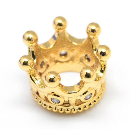 Бусина металлическая, 11х7мм, Milano, Корона, базовый материал - латунь, с кристально-прозрачными фианитами, под золото, 1 шт.