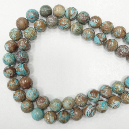Бусины каменные, яшма, бирюзово-коричневая, 8мм, 47 шт., низка