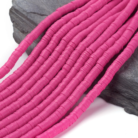 Бусины из гибкой полимерной глины, 6х1мм, диски (чипсы), малиново-розового цвета, 350-400 шт., низка