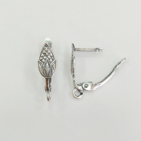 Швензы закрытые, 21х7мм, с английским замком, Чертополох, базовый материал - латунь, посеребренные с чернением, пара. Уценка.