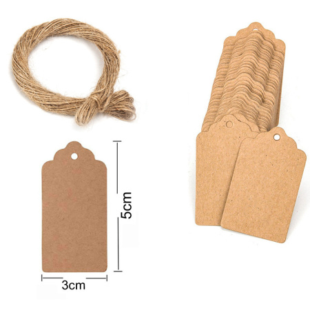 Ценники ювелирные, 50х30мм, картон с пеньковой верёвочкой, коричневые, около 100 шт.