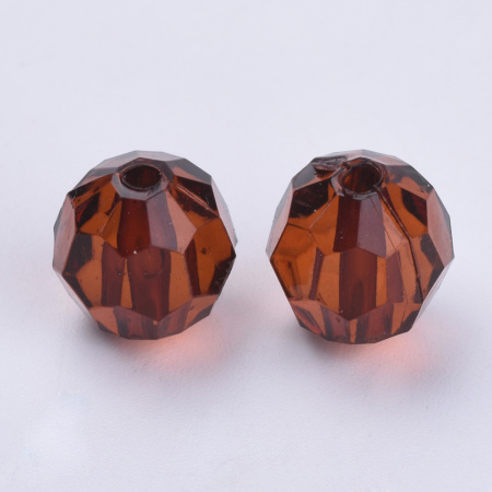 <p>Граненые акриловые (пластиковые) прозрачные бусины - шарики коричневого цвета. На бусинах возможны небольшие царапинки, заусенцы и потертости. Бусины могут немного отличаться по форме и размеру. Оттенок может отличаться от фотографии и в разных поставках. Цена за 50 грамм (около 35 бусин, фасуются на вес без проверки на дефекты).</p>