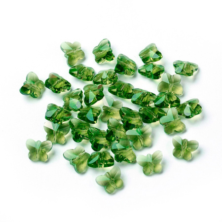 Бусина стеклянная, 10х8мм, бабочка, зелёная, 5 шт.