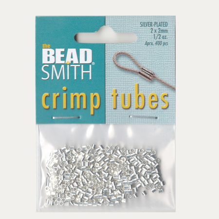 Кримпы, 2х2мм, Bead Smith, трубочки, базовый материал - латунь, посеребренные, около 400 шт.