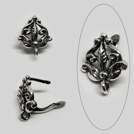 Швензы закрытые, 17.5х14.5мм, с английским замком, Флоренция, базовый материал - латунь, посеребренные с чернением, пара