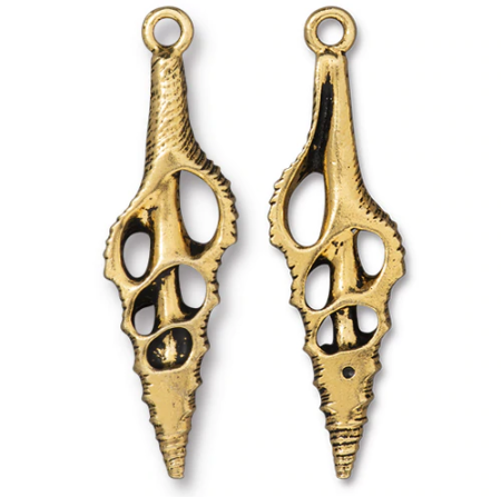 Подвеска, 55х15.5мм, TierraCast, Срез ракушки, базовый материал - оловянный сплав, позолоченный с чернением, 1 шт.