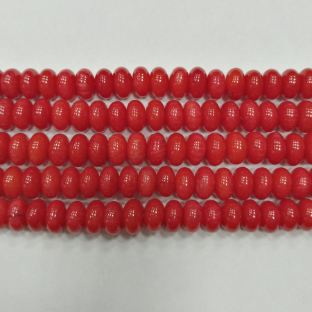 Бусины каменные, коралл, красный, 6х3.5мм, рондель, 55 шт., низка