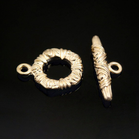 Застежка, 16.5х13мм, Корея, тогл, узорный, базовый материал - латунь, матовый позолоченный, 1 шт.