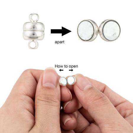 <p>Магнитная застежка цвета светлого серебра. Оттенок может отличаться от фотографии. Магниты очень сильные. Диаметр петелек - 1.5 мм. Цена за 5 шт.</p>