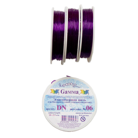 Нить - резинка для браслетов, 0.6мм, фиолетовая, катушка, 18 метров