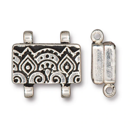 Застежка, 17х17мм, TierraCast, магнитная, Храм, на две нити, базовый материал - оловянный сплав, посеребренная с чернением, 1 шт.