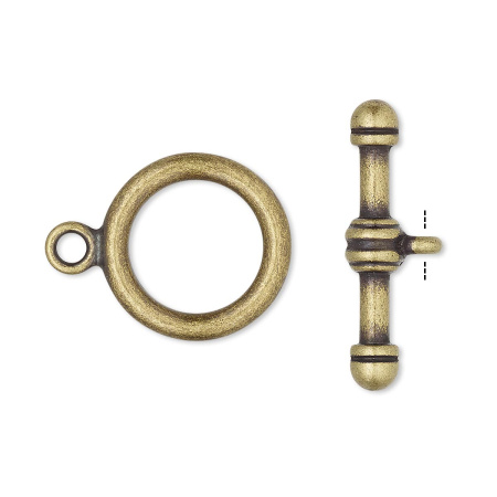 Застежка, 26х22мм, тогл, базовый материал - латунь, античный позолоченный (цвет - бронза), 1 шт.