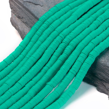 Бусины из гибкой полимерной глины, 6х1мм, диски (чипсы), бирюзового цвета, 350-400 шт., низка