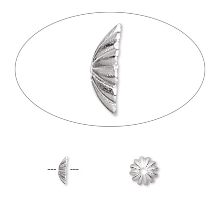 Шапочка для бусин (обниматель), 6х1.5мм, ребристый, базовый материал - латунь, посеребренный, 20 шт. Шапочка для бусин (обниматель), 6х1.5мм, ребристый, базовый материал - латунь, посеребренный, 20 шт.