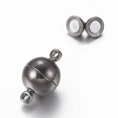 Застежка, 16х10мм, магнитная, шарик, базовый материал - латунь, вороненая сталь, 2 шт.