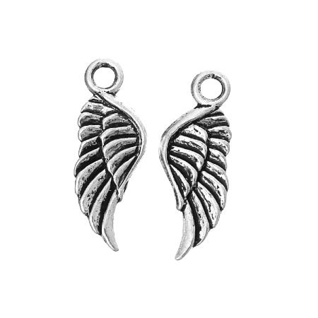 Подвеска, 21х8мм, крыло птицы, базовый материал - цинковый сплав, стиль тибетское серебро, 1 шт.