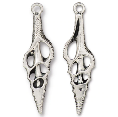 Подвеска, 55х15.5мм, TierraCast, Срез ракушки, базовый материал - оловянный сплав, посеребренный с чернением, 1 шт.