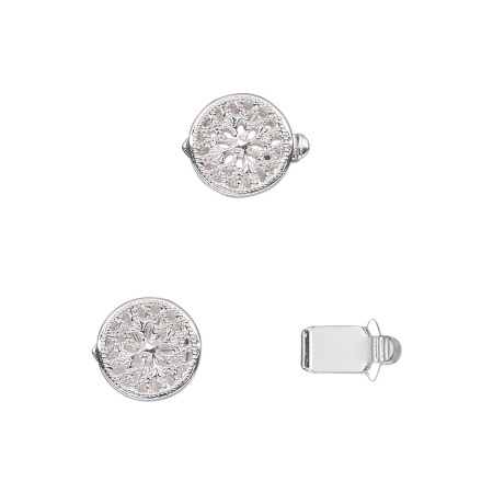 Застежка, 11х9мм, ажурный круг, базовый материал - латунь, посеребренный, 1 шт.