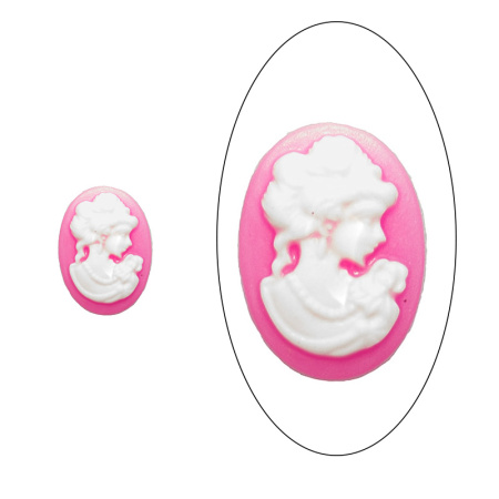 Камея акриловая, 18х13мм, девушка с розой, белая на розовом, 1 шт.