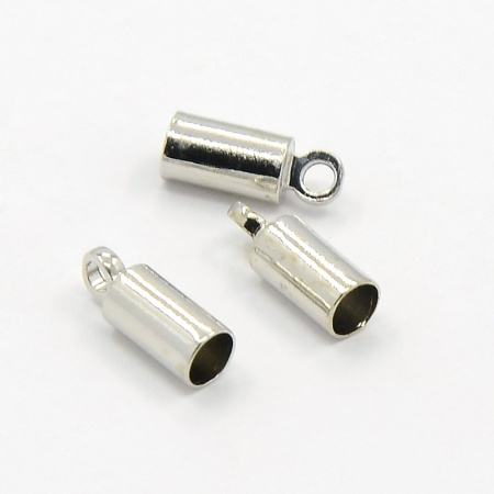 Концевики, 9х3.5мм (внутренний размер 3мм), клеевые, гладкие цилиндры с петелькой, базовый материал - латунь, стального цвета, пара