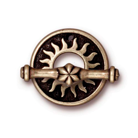 Застежка, 19мм, TierraCast, тогл, Солнышко, базовый материал - оловянный сплав, бронзовое, 1 шт.