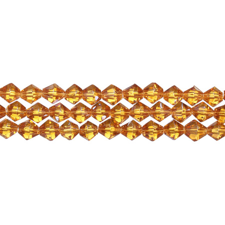 Бусины стеклянные, 6мм, граненые, биконусы, янтарные с перламутровым покрытием, 50 шт., низка