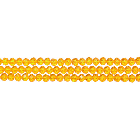 Бусины стеклянные, 3х2мм, граненые, рондели, насыщенно-желтые, 185 шт., низка