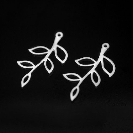 Подвеска, 21х12мм, Корея, Веточка, базовый материал - латунь, матовый родий, 1 шт.