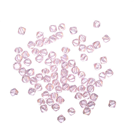 Бусины стеклянные, 4-5мм, граненые, биконусы, розовые с радужным или перламутровым покрытием, 78 шт., низка
