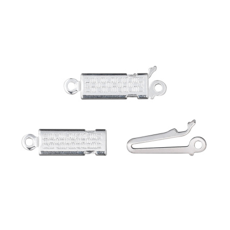 Застежка, 20х5мм, текстурированный прямоугольник, базовый материал - латунь, посеребренный, 1 шт.