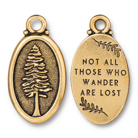 Подвеска, 29х16мм, TierraCast, медальон Секвойя, базовый материал - оловянный сплав, позолоченная с чернением, 1 шт.