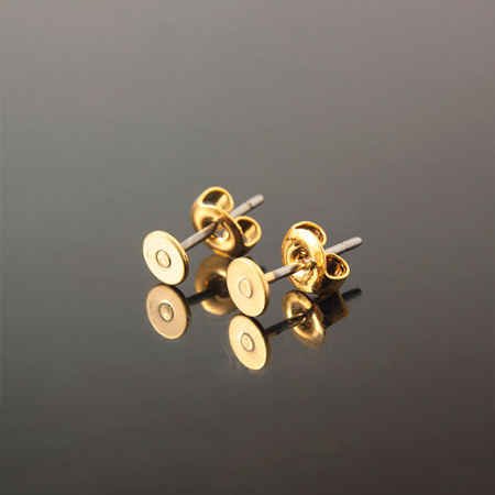 Пусеты, 4мм, Корея, с платформой, с застежками, базовый материал - хирургическая сталь, позолоченные, пара