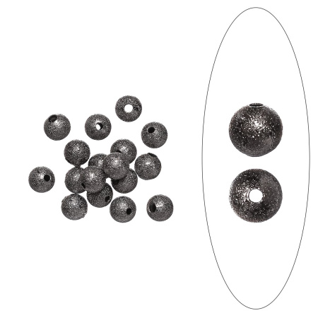 Бусина металлическая, 6мм, звездная пыль, базовый материал - латунь, вороненая сталь, 5 грамм <p>Латунная бусина с покрытием звездная пыль (stardust) цвета стали с чернением (вороненой стали). Оттенок может отличаться от фотографии и в разных поставках. Также такие бусины называют "сахарный шарик" или "бусина с сахарным покрытием". Диаметр отверстия - 1 мм. Цена за упаковку 5 грамм (около 25 бусин, фасуются без проверки на дефекты).</p>