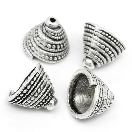Конус, 14х12мм (внутренний размер 11мм), спиральный, базовый материал - цинковый сплав, стиль тибетское серебро, 5 шт.