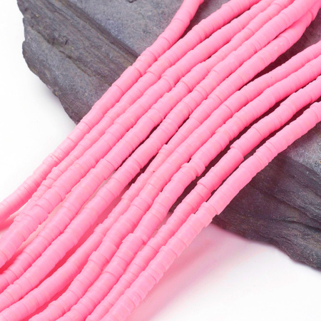 Бусины из гибкой полимерной глины, 4х1мм, диски (чипсы), розового цвета, 350-400 шт., низка