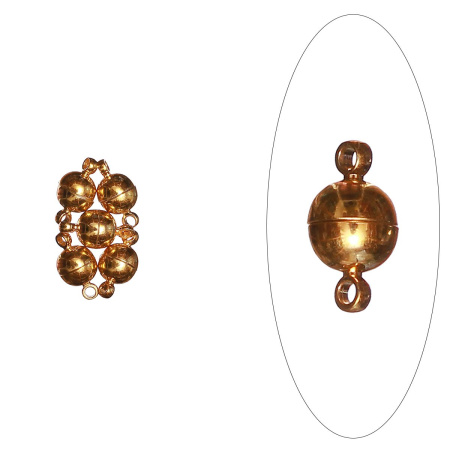 <p>Магнитная застежка под золото. Оттенок может отличаться от фотографии и от партии к партии. Несмотря на свой небольшой размер, магниты очень сильные. Диаметр петелек - около 1.2 мм. На покрытии возможны темные пятнышки, царапинки. Цена за 1 шт.</p>