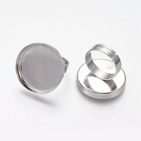 Основа для кольца, регулируемого размера, с платформой-чашей 25мм, базовый материал - латунь, стального цвета, 2 шт.