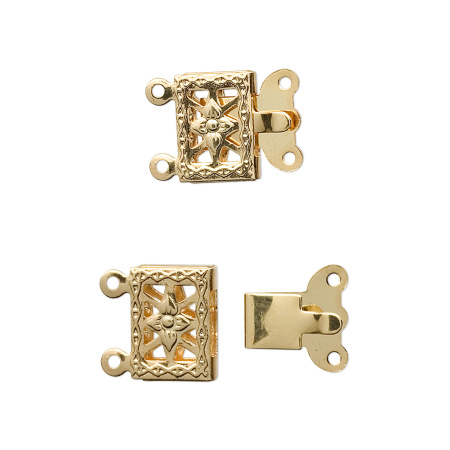 Застежка, 14.5х10мм, на две нити, прямоугольная, базовый материал - латунь, позолоченная, 1 шт.