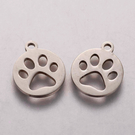 Подвеска, 14х12х1мм, тег отпечаток лапы, базовый материал - нержавеющая сталь, без покрытия, 2 шт.