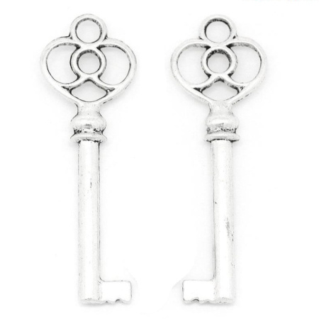 Подвеска, 61.5х20мм, большой ключ, базовый материал - цинковый сплав, стиль тибетское серебро, 5 шт.