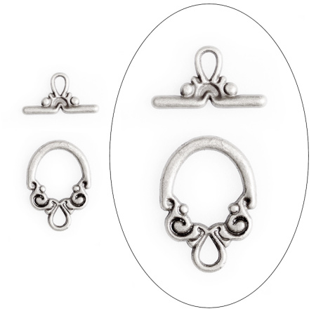 Застежка, 20х14мм, тогл, фантазийный, базовый материал - оловянный сплав, стиль тибетское серебро, 1 шт.