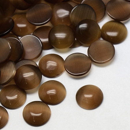 Кабошон стеклянный, 14мм, кошачий глаз (имитация), коричневый, 1 шт.