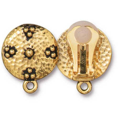 Основы под клипсы, 19.5х16мм, TierraCast, Круг с пупырышками, с петелькой, базовый материал - сталь, позолоченные с чернением, пара