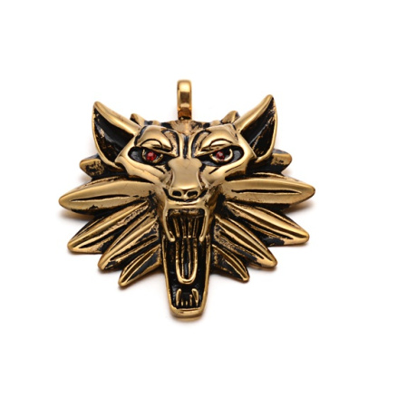 Подвеска, 50х46х14мм, амулет волк, со стразами, базовый материал - нержавеющая сталь, золотистого цвета, 1 шт.