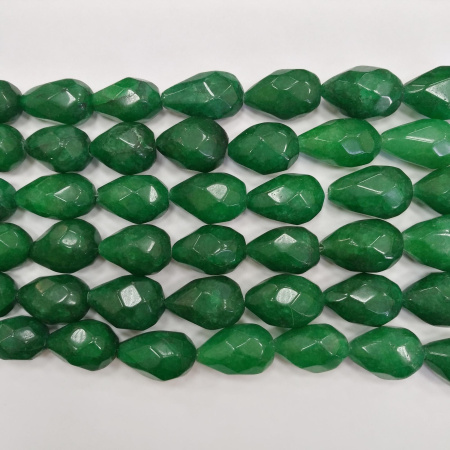 Бусины каменные, изумруд, капли граненые, 16х10-24х16мм, 8 шт., низка