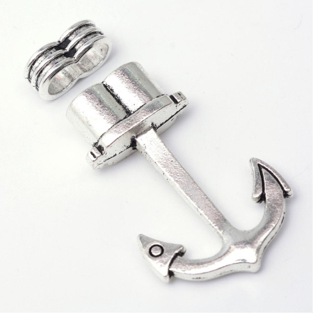 Застежка-концевик, 38х25мм (внутренний размер 5.5мм), крючок с разделителем на две нити, якорь, базовый материал - цинковый сплав, стиль тибетское серебро, 1 шт.