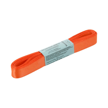 Лента атласная, Gaммa, 12мм, ярко-оранжевая №155, моток, 5 метров Лента атласная, Gaммa, 12мм, ярко-оранжевая №155, моток, 5 метров