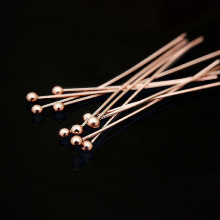 Пины с шариком, 33х0.511мм, Корея, базовый материал - латунь, розовое золото, 2 грамма